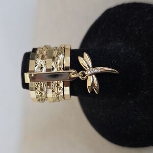 Gold Filled 7 Ring Stack with Pave Dragonfly Charm